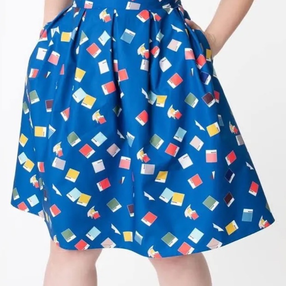 Unique Vintage x Pantone Blue Color Chips Jayne Swing Skirt - Picture 7 of 7